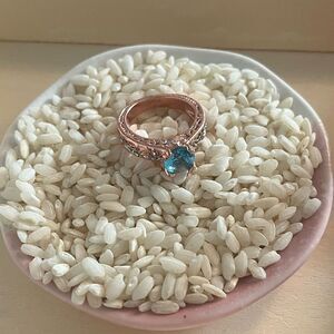 Rose gold aquamarine gem ring with crystals